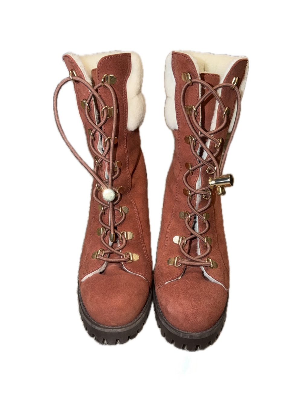 Stuart Weitzman Suede Faux Fur Trim Lace-Up Boots